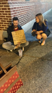 With a homeless person